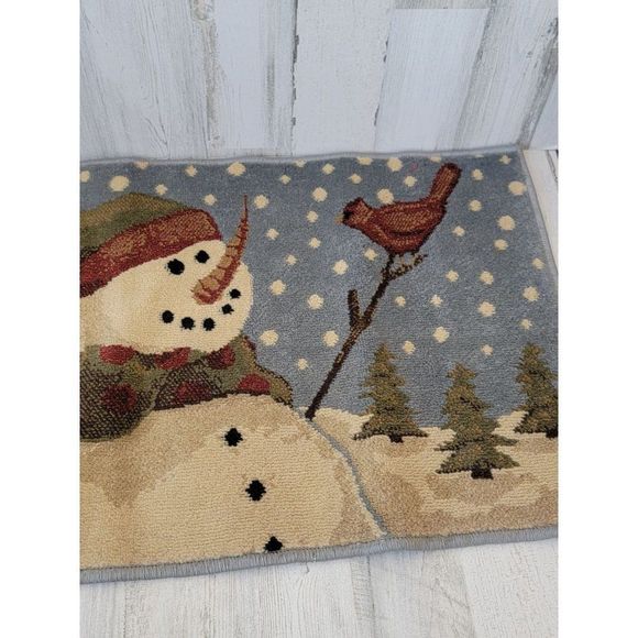 Snowman red Cardinals snow rug mat xmas decor - Picture 4 of 13